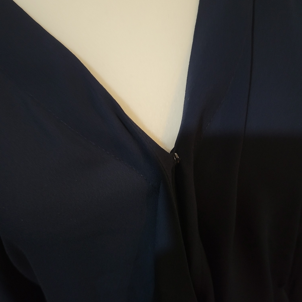 NWT LOFT solid Navy Long Sleeve V Neck Wrap Blouse Workwear | Small - Picture 8 of 10